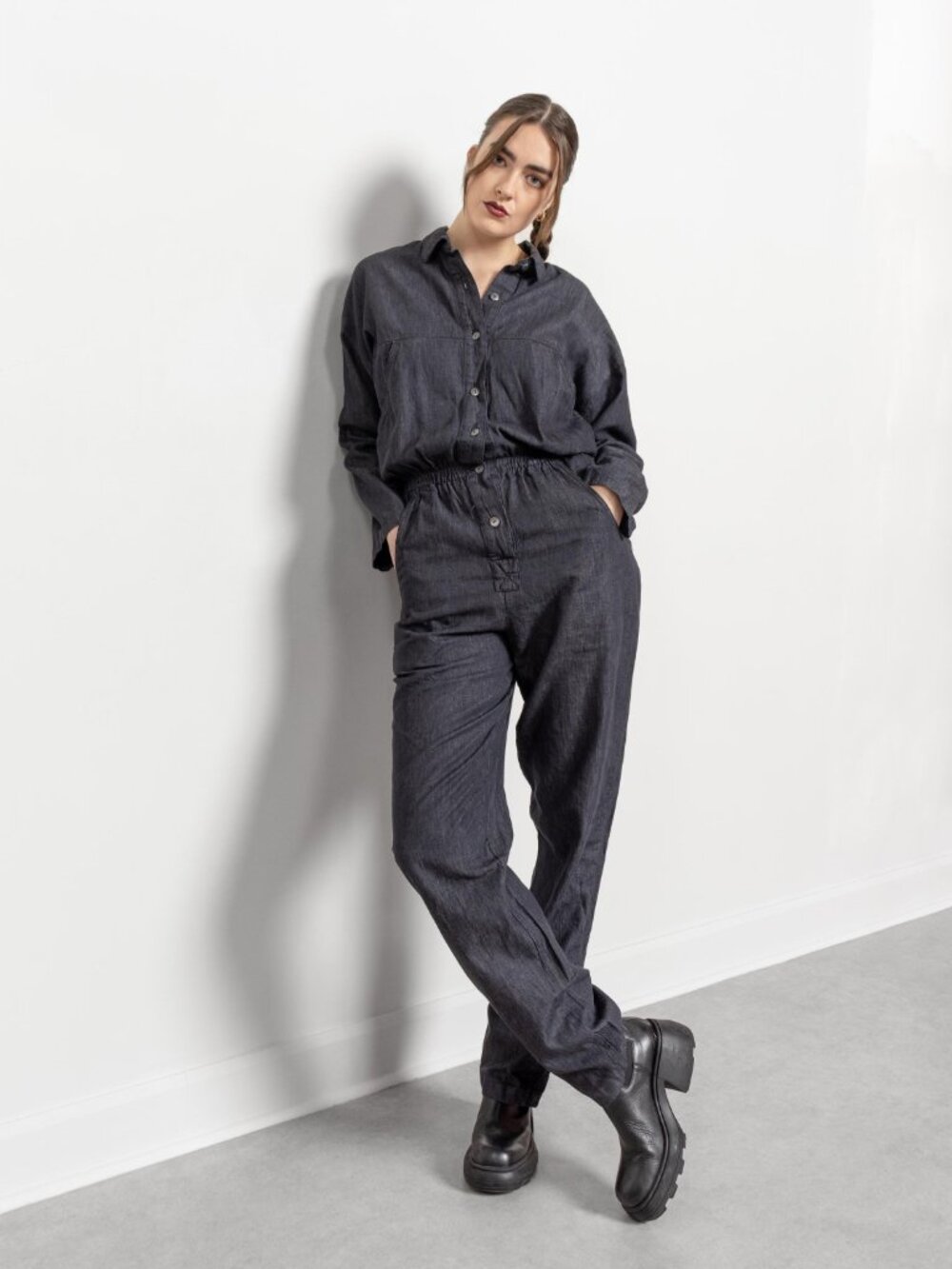 DENIM PANTSUIT JUMPSUIT Vintage Jean Romper / Medium Large - Picture 6 of 11